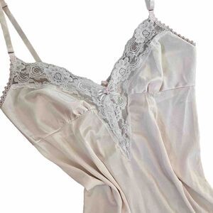 Vintage 70s 80s Lingerie Coquette Slip Dress Lace Ribbon Place Pink FLAW Size M